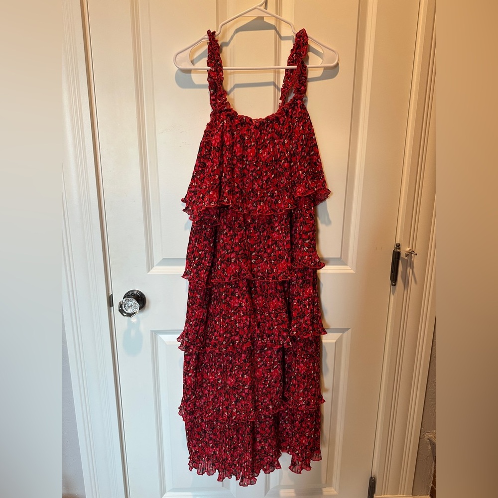 Ganni Red and Black Patterned Dress